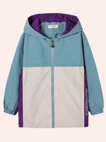 Boys Letter Graphic Colourblock Hooded Coat - Multicolor - View 3