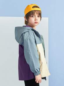 Boys Letter Graphic Colourblock Hooded Coat - Multicolor - View 4