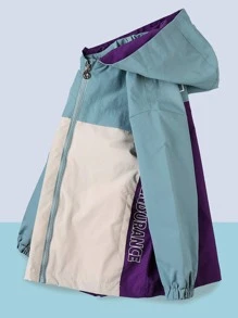 Boys Letter Graphic Colourblock Hooded Coat - Multicolor - View 5