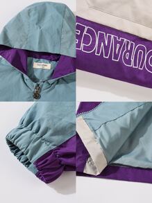 Boys Letter Graphic Colourblock Hooded Coat - Multicolor - View 7