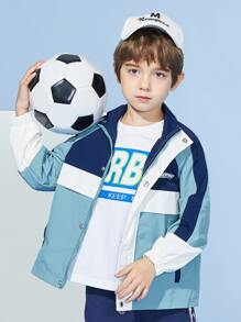 Boys Letter Graphic Colourblock Coat - Cadet Blue - View 1