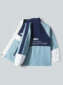 Boys Letter Graphic Colourblock Coat - Cadet Blue - View 2