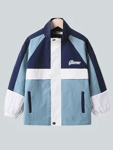 Boys Letter Graphic Colourblock Coat - Cadet Blue - View 3