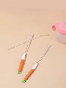 1pc Two Tone Cup Lid Cleaning Brush - Orange - View 1