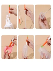 1pc Two Tone Cup Lid Cleaning Brush - Orange - View 3