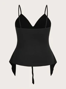 SHEIN ICON Plus Heart Ring Linked Cut Out Drawstring Front Cami Top - Black - View 2
