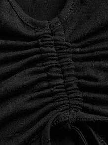 SHEIN ICON Plus Heart Ring Linked Cut Out Drawstring Front Cami Top - Black - View 3