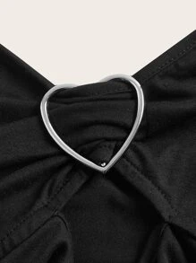 SHEIN ICON Plus Heart Ring Linked Cut Out Drawstring Front Cami Top - Black - View 4