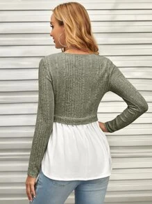 SHEIN 孕婦交叉圍裹假兩件哺乳T恤 - 軍綠色 - 查看 3