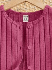 SHEIN Leap Crew Cô gái Tween Đồ đan Ribbed Cami ngọn & Quần ống loe & áo - Màu đỏ tím - Xem 3