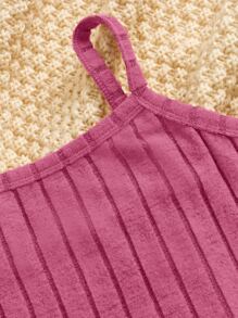 SHEIN Leap Crew Cô gái Tween Đồ đan Ribbed Cami ngọn & Quần ống loe & áo - Màu đỏ tím - Xem 4