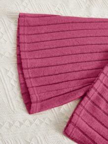 SHEIN Leap Crew Cô gái Tween Đồ đan Ribbed Cami ngọn & Quần ống loe & áo - Màu đỏ tím - Xem 5