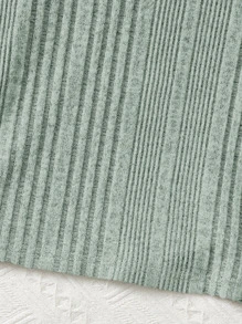 SHEIN Girls Letter Patched Detail Mock Neck Tee & Leggings - Mint Green - View 3