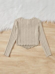 SHEIN 女童實色圓領T卹，荷葉邊和短袖 - 杏色 - 查看 2