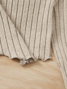 SHEIN 女童實色圓領T卹，荷葉邊和短袖 - 杏色 - 查看 4