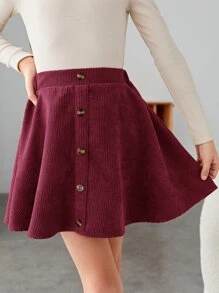 SHEIN Girls Button Front Skirt - Maroon - View 1