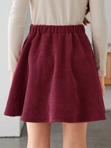 SHEIN Girls Button Front Skirt - Maroon - View 2