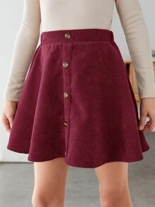 SHEIN Girls Button Front Skirt - Maroon - View 4