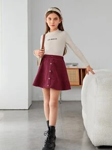SHEIN Girls Button Front Skirt - Maroon - View 5