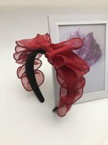 Bow Decor Wide Headband Cute For Daily Use For Girls Hairstyles Casual Valentine's Day Valentines - Burgundy - View 1