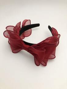 Bow Decor Wide Headband Cute For Daily Use For Girls Hairstyles Casual Valentine's Day Valentines - Burgundy - View 2