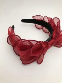 Bow Decor Wide Headband Cute For Daily Use For Girls Hairstyles Casual Valentine's Day Valentines - Burgundy - View 3