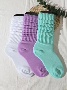 3 pares de calcetines lindos de estilo coreano para primavera/verano para mujeres, estilo universitario/Lolita deportivo, unicolor (sin tabla de calcetines) - Multicolor - Ver 2