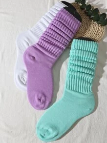 3 pares de calcetines lindos de estilo coreano para primavera/verano para mujeres, estilo universitario/Lolita deportivo, unicolor (sin tabla de calcetines) - Multicolor - Ver 3