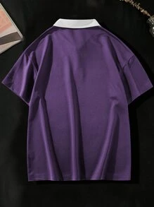 Manfinity Hypemode Loose Fit Men's Floral Pattern Polo Shirt With Contrast Collar - Purple - View 2