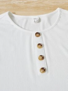 SHEIN Teen Girls Button Front Tee - White - View 5