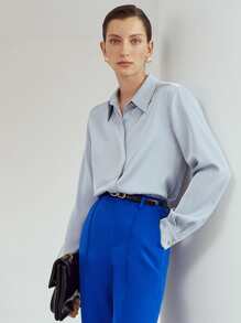 MOTF PREMIUM SATIN BUTTON-UP BLOUSE - Dusty Blue - View 2