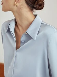 MOTF PREMIUM SATIN BUTTON-UP BLOUSE - Dusty Blue - View 3