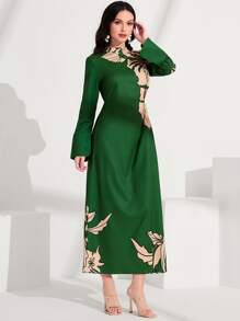 Modelyn 印花小高領鐘形袖連衣裙 - 綠色 - 查看 3