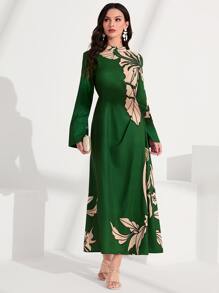 Modelyn 印花小高領鐘形袖連衣裙 - 綠色 - 查看 4