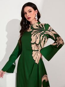 Modelyn 印花小高領鐘形袖連衣裙 - 綠色 - 查看 5