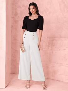 Mulvari 雞心領口泡泡袖T恤 - 黑色 - 查看 4