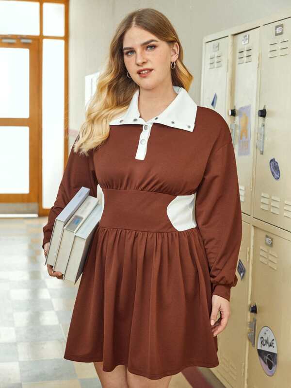 SHEIN EZwear Plus Contrast Collar Drop Shoulder Dress