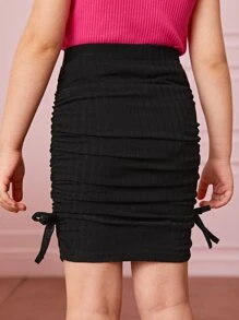 SHEIN Toddler Girls Ruched Knot Side Skirt - Black - View 2