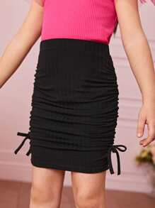SHEIN Toddler Girls Ruched Knot Side Skirt - Black - View 3