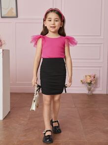 SHEIN Toddler Girls Ruched Knot Side Skirt - Black - View 5