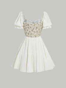 SHEIN MOD Floral Print Puff Sleeve Dress - Multicolor - View 8