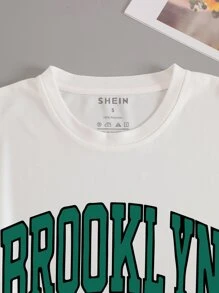 INAWLY 字母图案圆领 T 恤 图案 T 恤 女式上衣 - 白色 - 查看 3