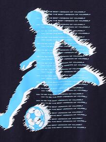 SHEIN Tween Boy Simple Round Neck Soccer Print Sports Black Short Sleeve T-Shirt - Navy Blue - View 4