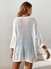 SHEIN VCAY 蝙蝠袖透明罩衫，无需比基尼，适合夏季海滩度假 - 白色 - 查看 2