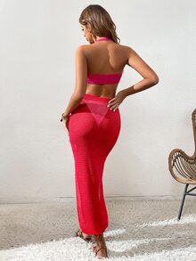 SHEIN VCAY Áo che Nữ Lộ Lưng Cắt ra Nhẫn Khối Màu - Nhiều màu - Xem 2