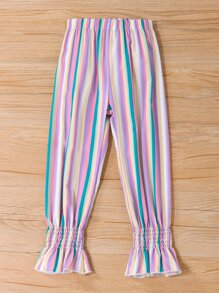 Niñas Top de tirantes con estampado de rayas bajo con fruncido con pantalones - Multicolor - Ver 3