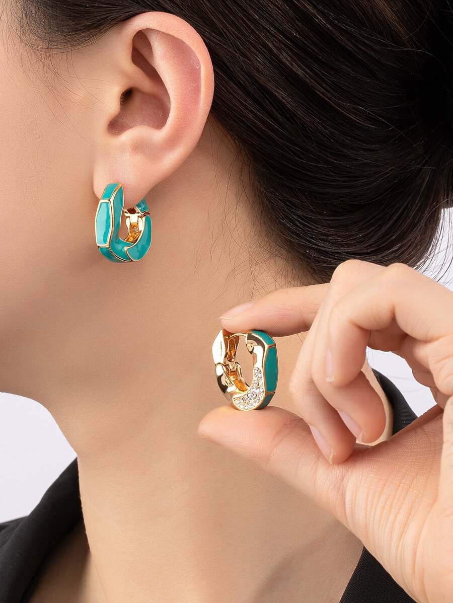 Rhinestone Decor Hoop Earrings - Multicolor - View 1