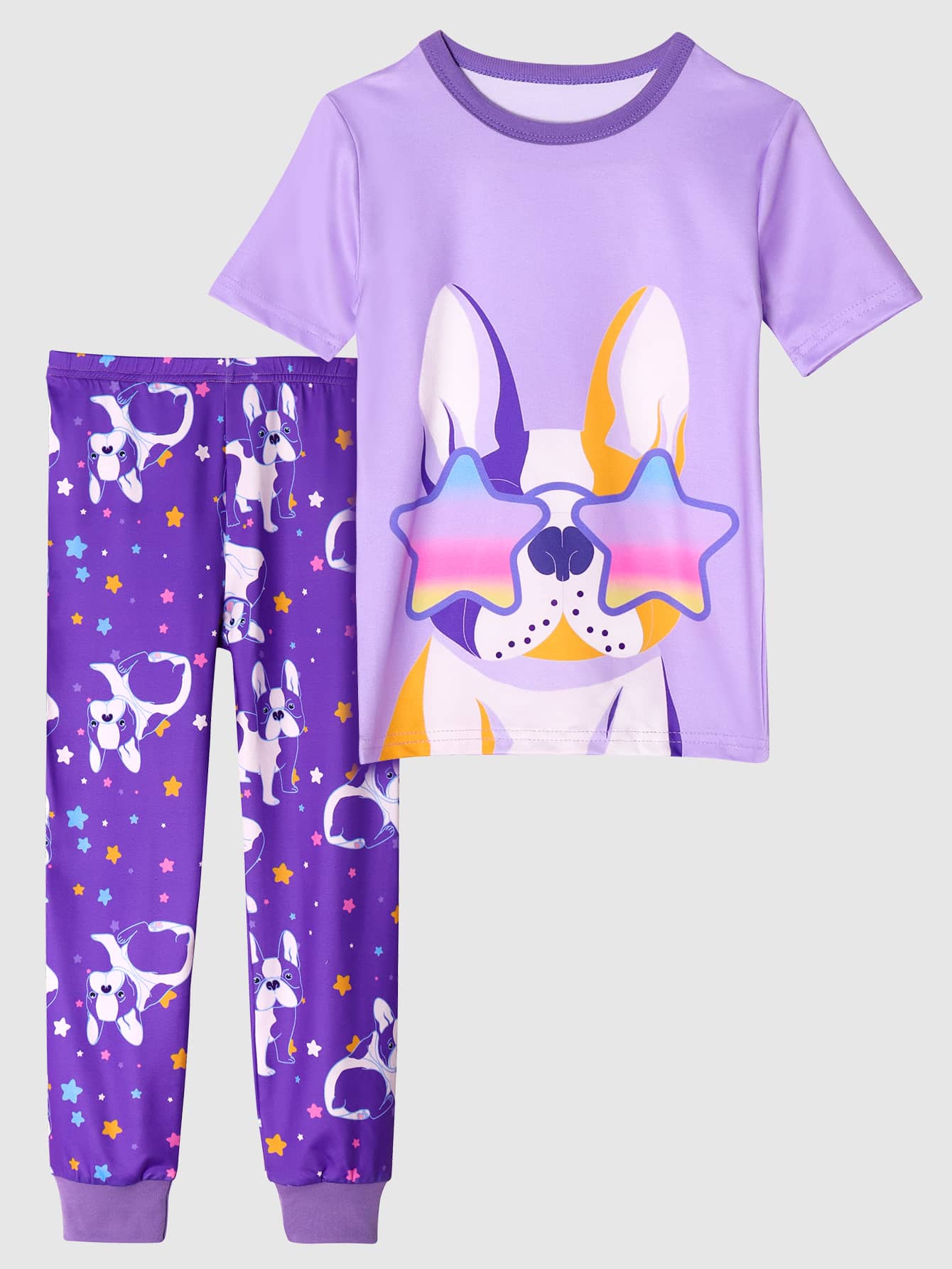 Girls Cartoon Graphic Snug Fit PJ Set - Purple - View 1