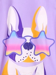 Girls Cartoon Graphic Snug Fit PJ Set - Purple - View 3