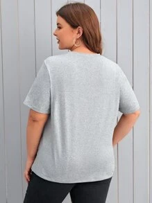 SHEIN LUNE Plus Leopard & Heart Print Tee - Light Grey - View 2